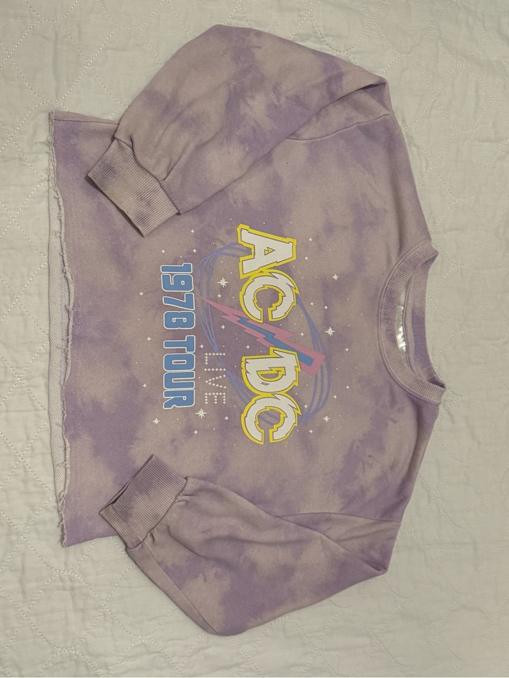 AC/DC Lavender Crewneck Graphic Cropped Sweatshirt